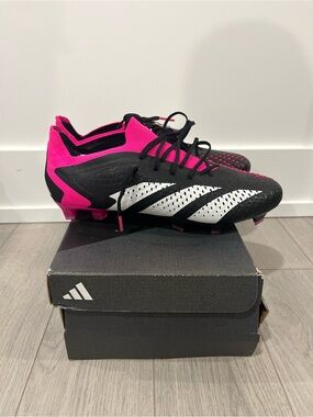 adidas Predator Black & Hot Pink Soccer Cleats with White Stripes